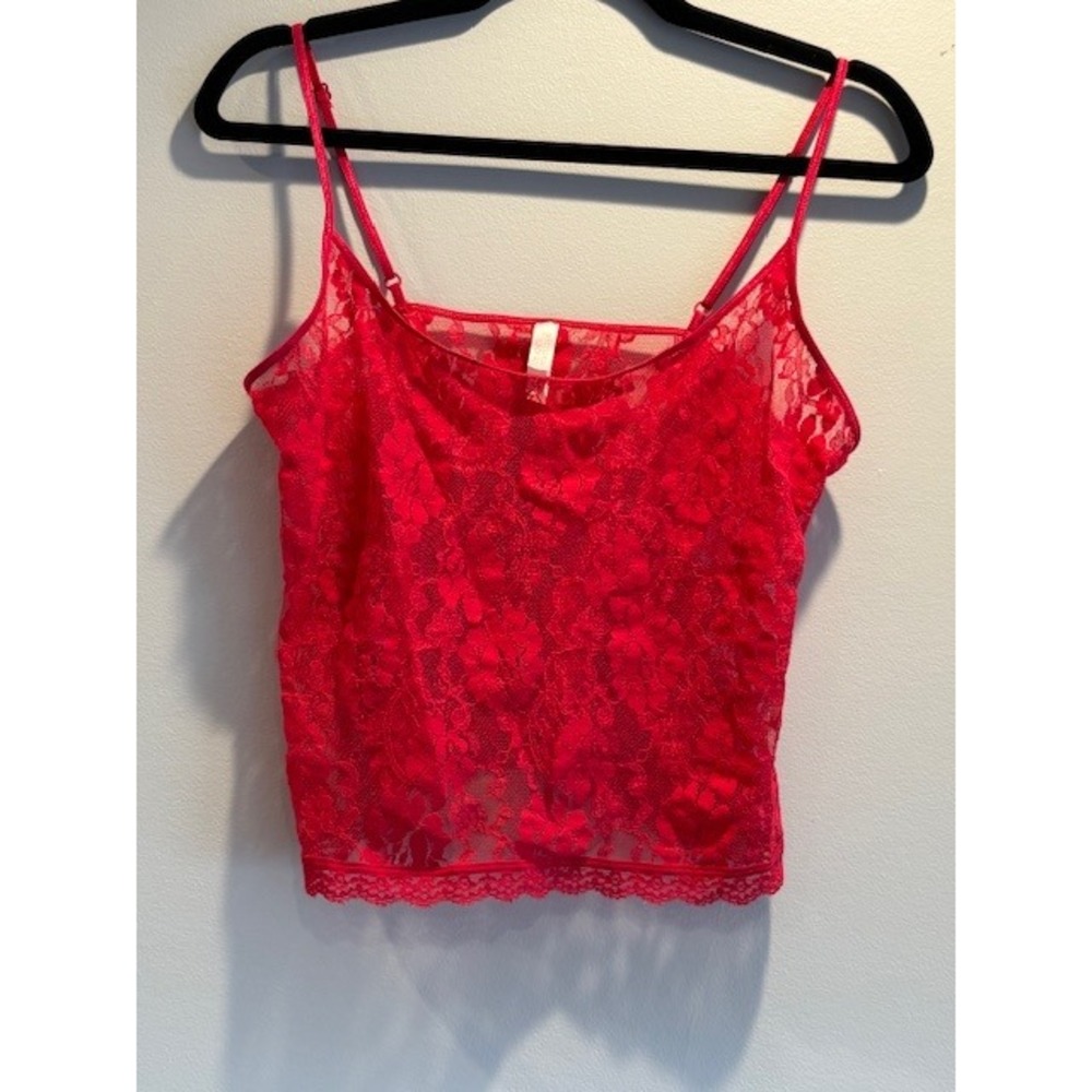 Victoria's Secret Red Lace Camisole Crop Top Spaghetti Straps Size M